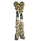 Two mini skeins of  off white yarn on a white background 