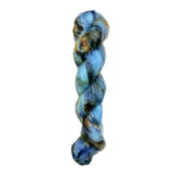 Skein of superkid mohair silk lace weight yarn color blue orange black
