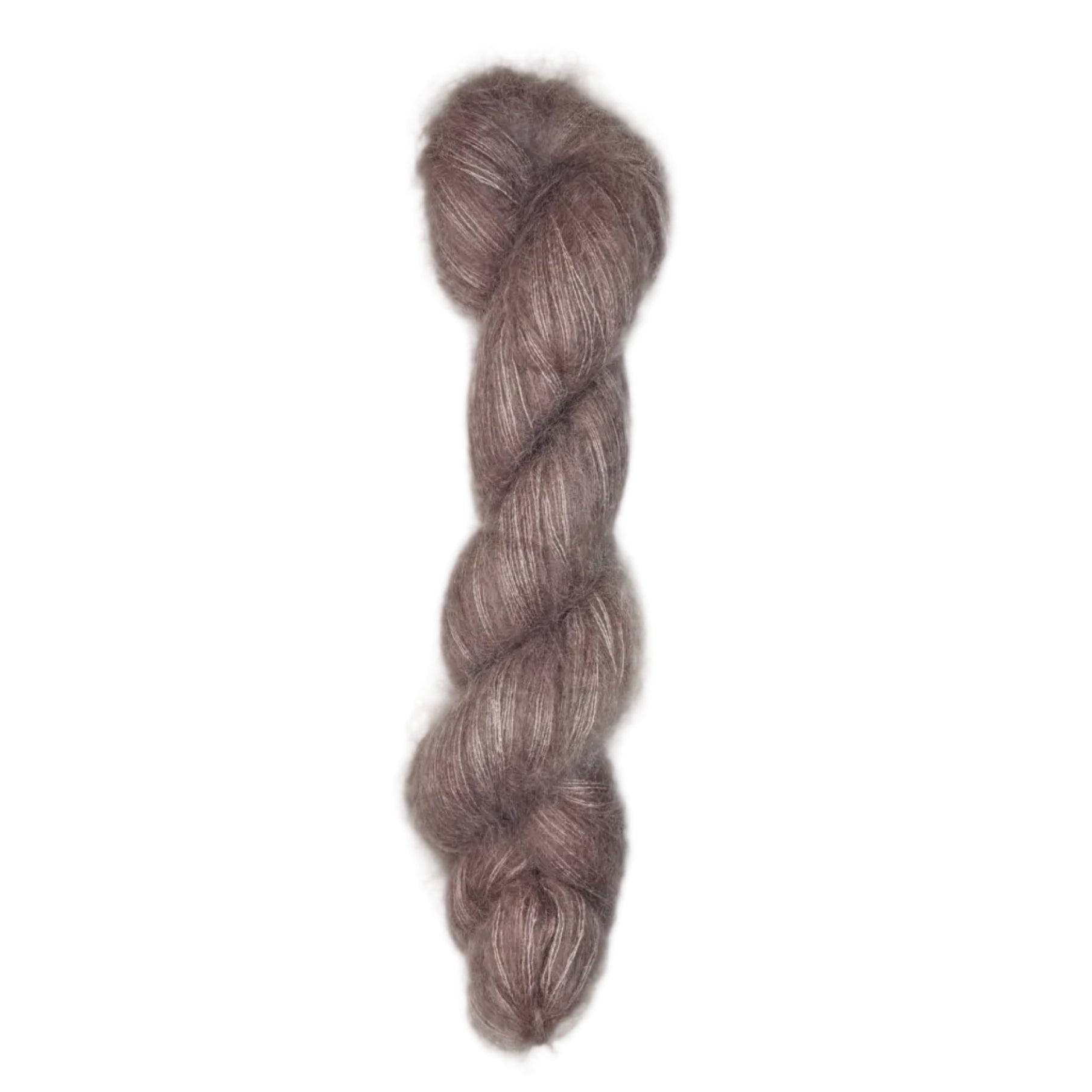 Skein of hand dyed suri silk yarn color dusty rose