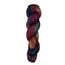 A skein of hand-dyed fingering/sock yarn color tan burgundy navy black 