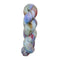 Multicolored skein of yarn with red, purple, blue, and green on a white background