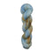A skein of hand-dyed fingering/sock yarn color blue tan orange brown speckles