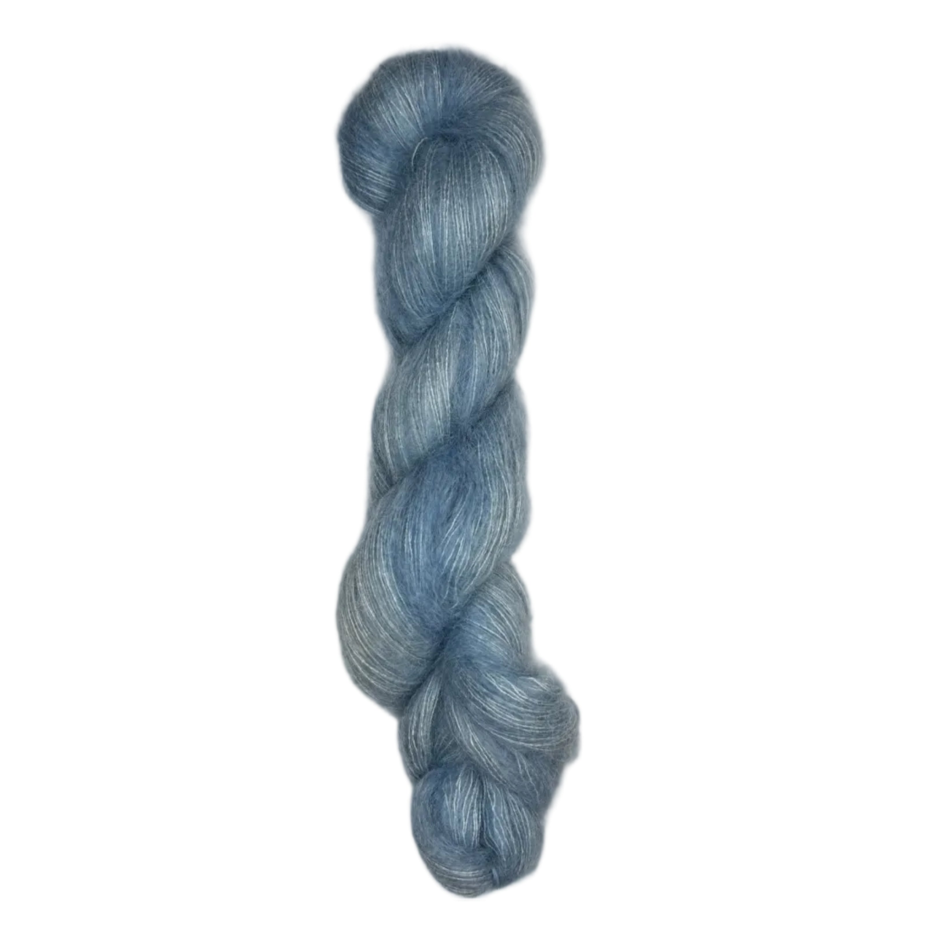 Skein of hand dyed mohair silk in the color sky blue