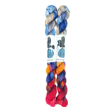 Blackbird Sycamore Fingering Mini Skein color red blue and yellow
