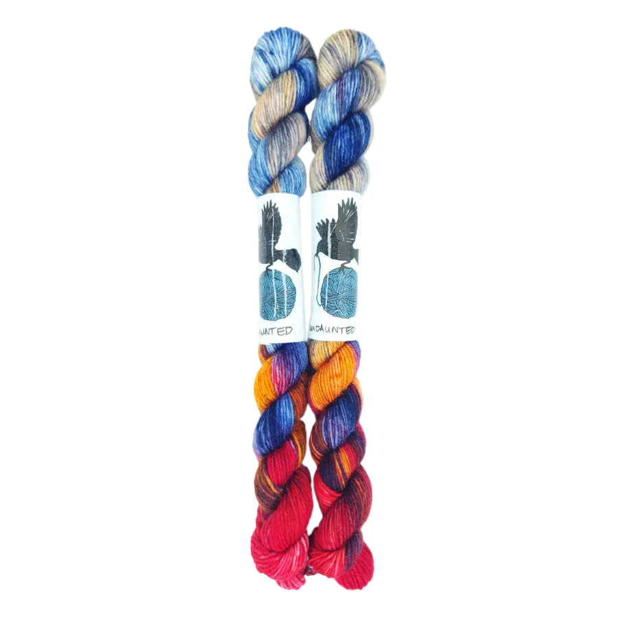 Blackbird Sycamore Fingering Mini Skein color red blue and yellow