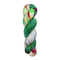 A skein of hand-dyed fingering/sock yarn color white yellow blue green red speckles