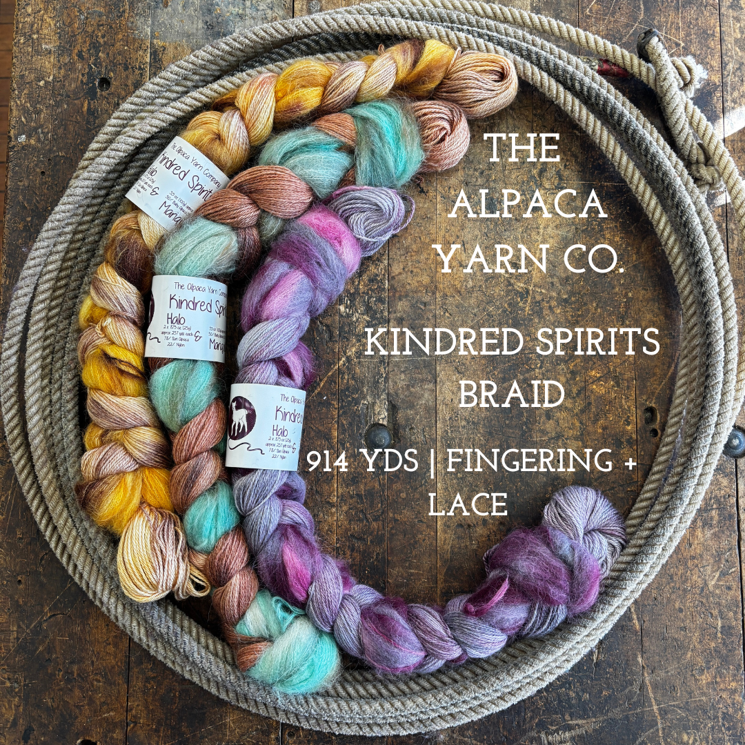 Arrangement of 3 different braids of yarn in various colors