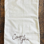 Cloth project bag with Cowgirl Yarn hand embroidered