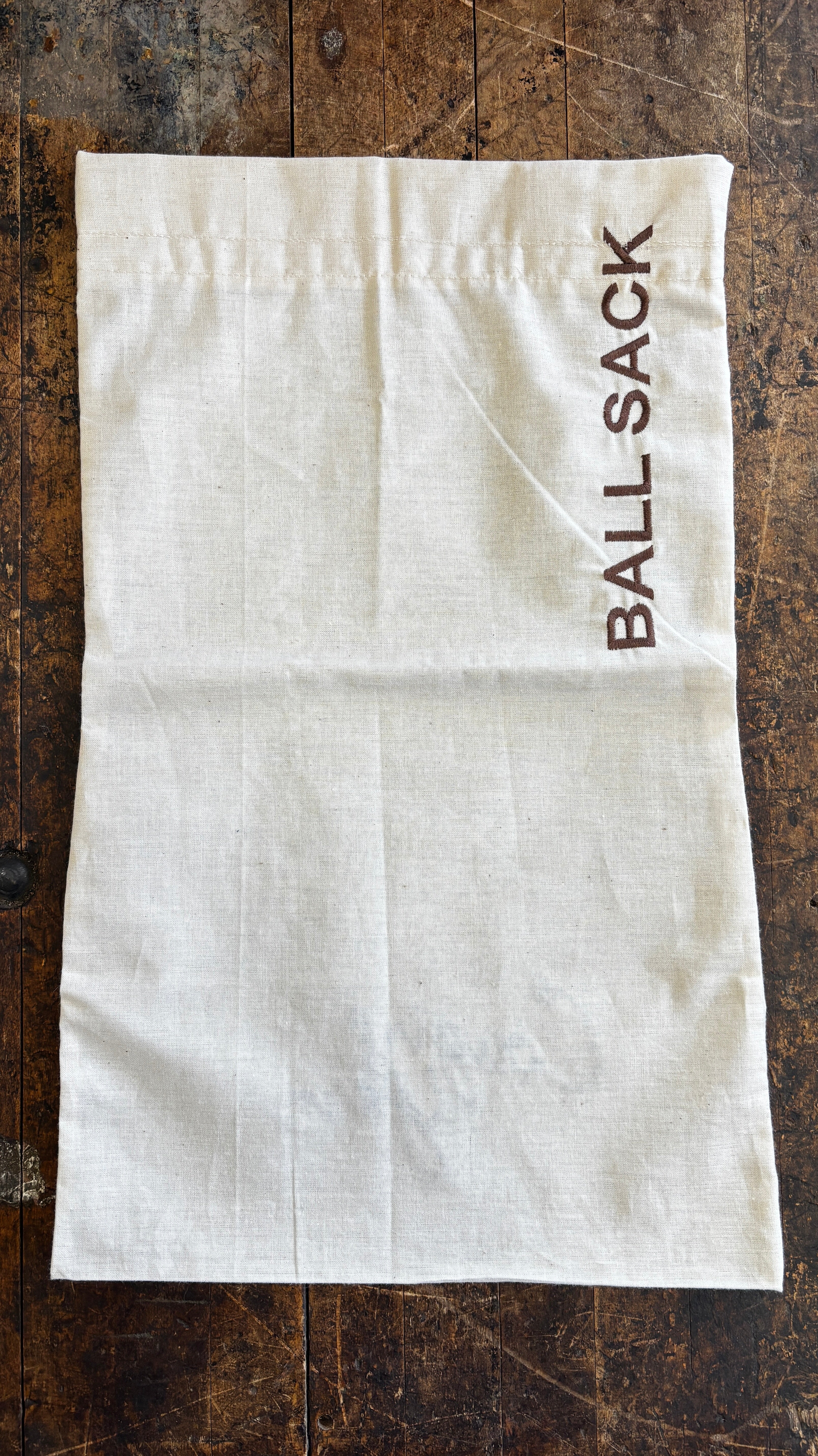 Cloth project bag with Ball Sack hand embroidered