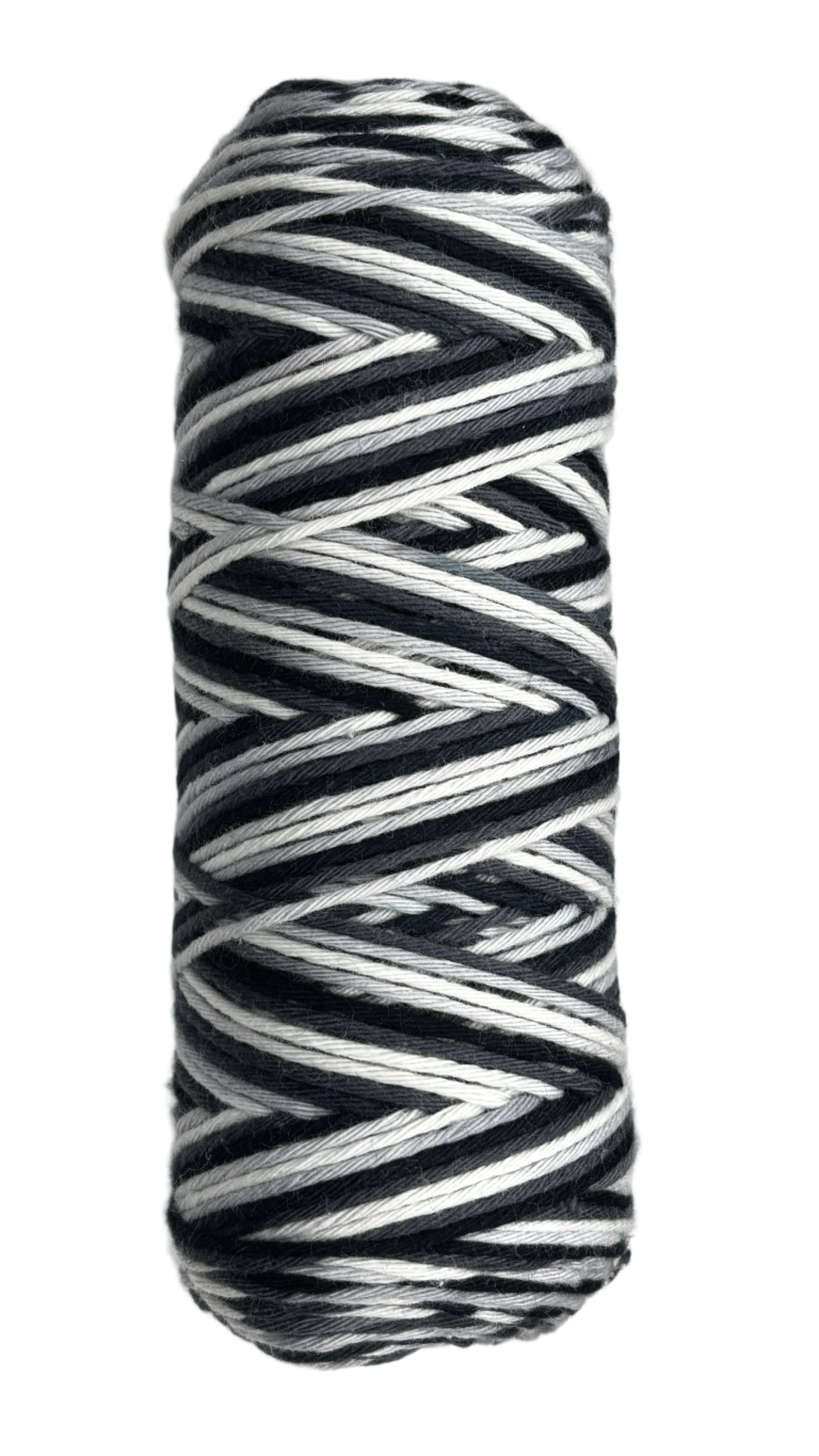 Black, Grey, White striped skein of yarn