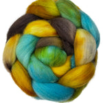 Polwarth combed top fiber braid in the colors yellow dark brown khaki blue green 
