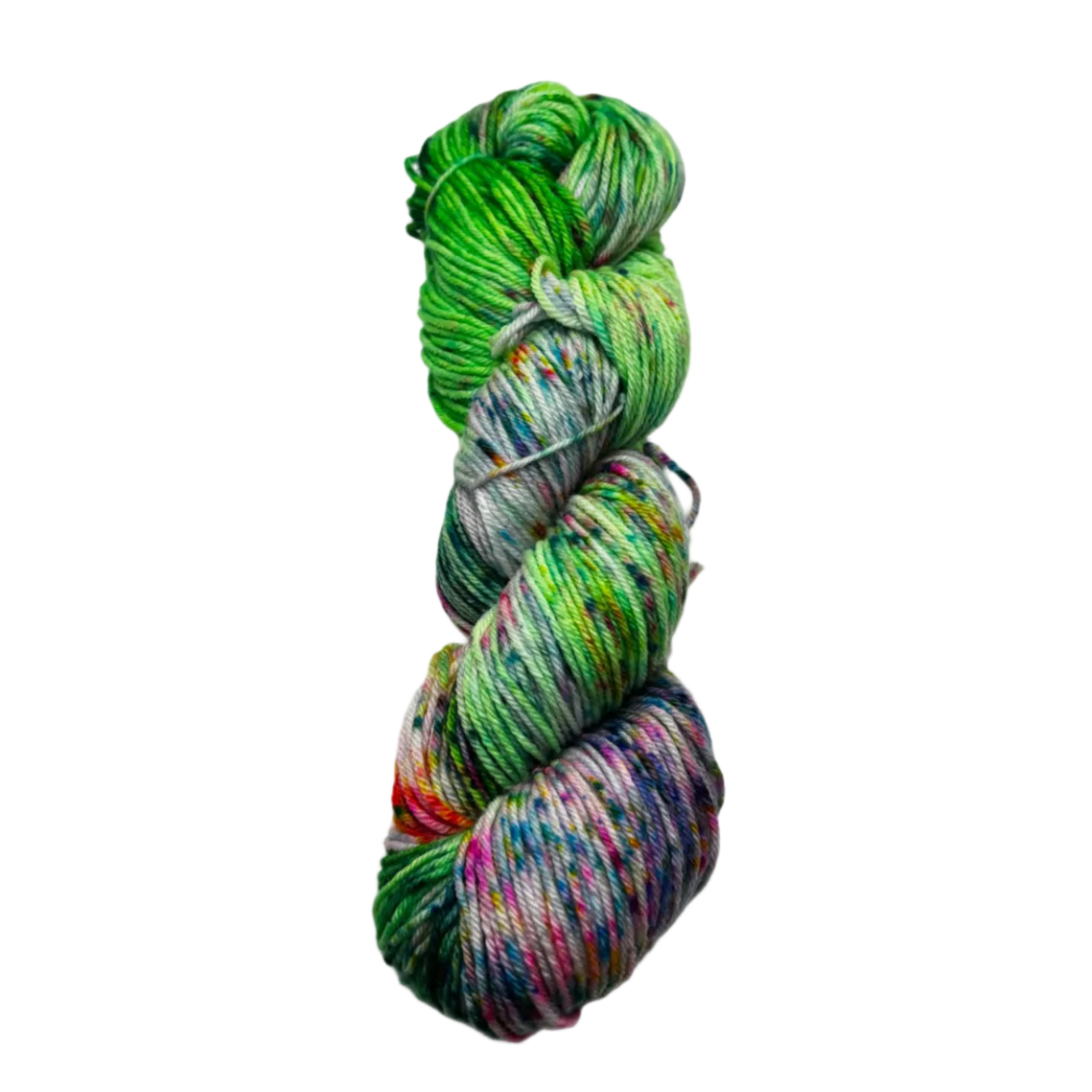 Multicolored skein of yarn on a white background