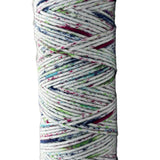 Red, blue, and green speckled skein of yarn 