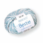 ball of berroco bestie yarn color white and blue