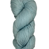 A skein of Berroco Vintage Worsted yarn color eggshell blue