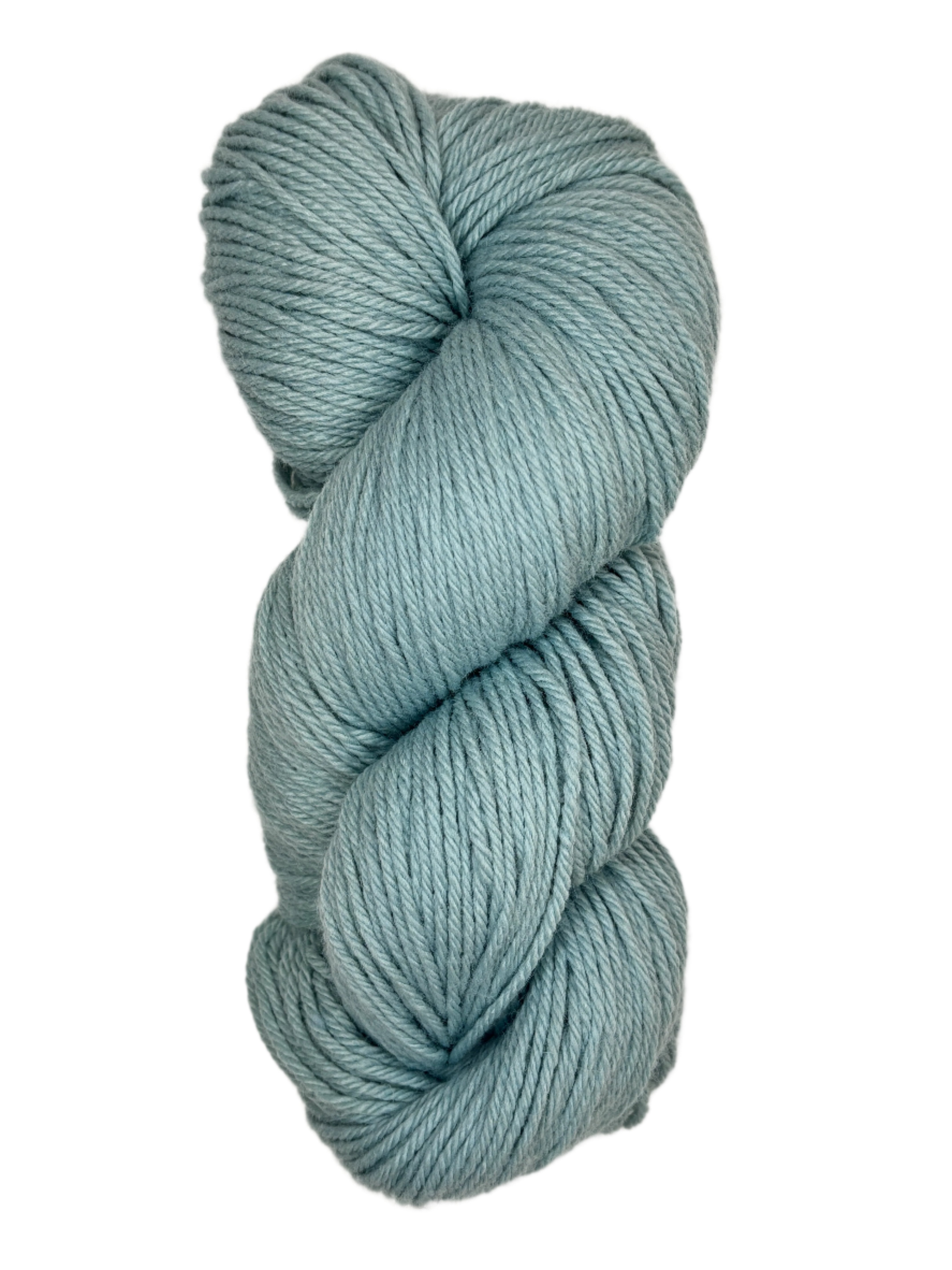 A skein of Berroco Vintage Worsted yarn color eggshell blue