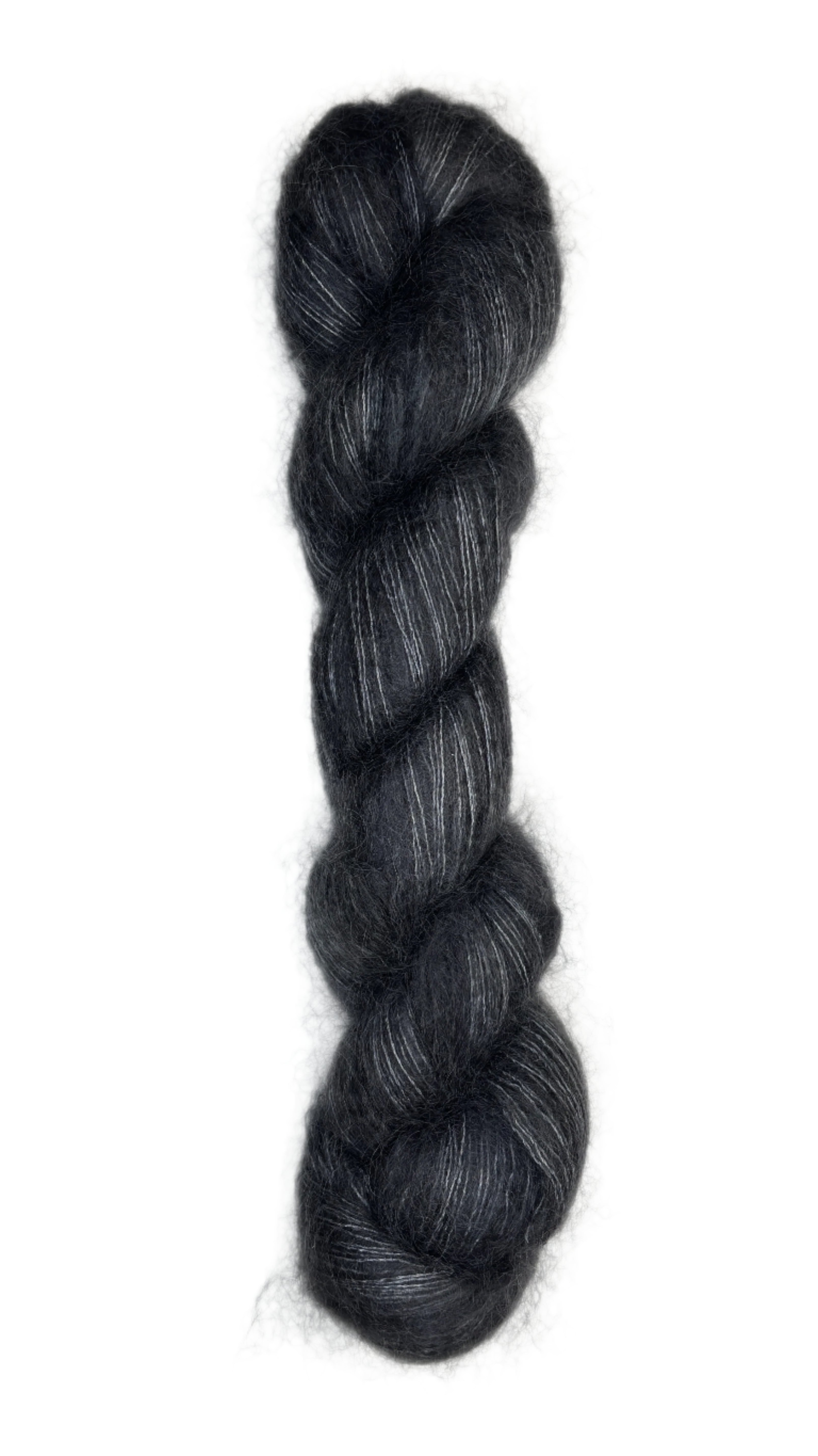 Skein of mohair silk yarn hand-dyed in Wyoming in the color black