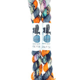 Blackbird Sycamore Fingering Mini Skein color orange grey purple teal speckles