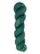A skein of hand-dyed fingering/sock yarn color dark green