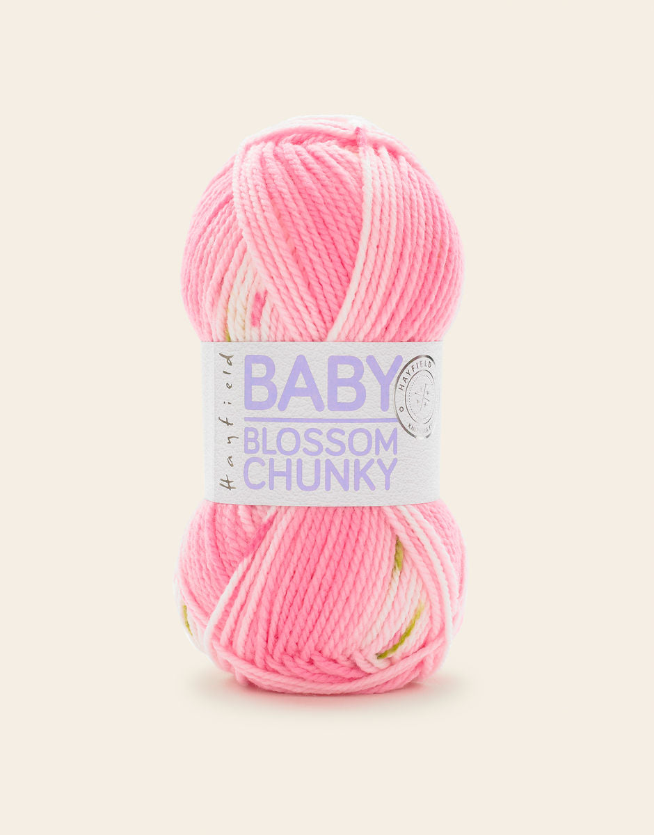 A pink skein of Hayfield Blossom Chunky yarn
