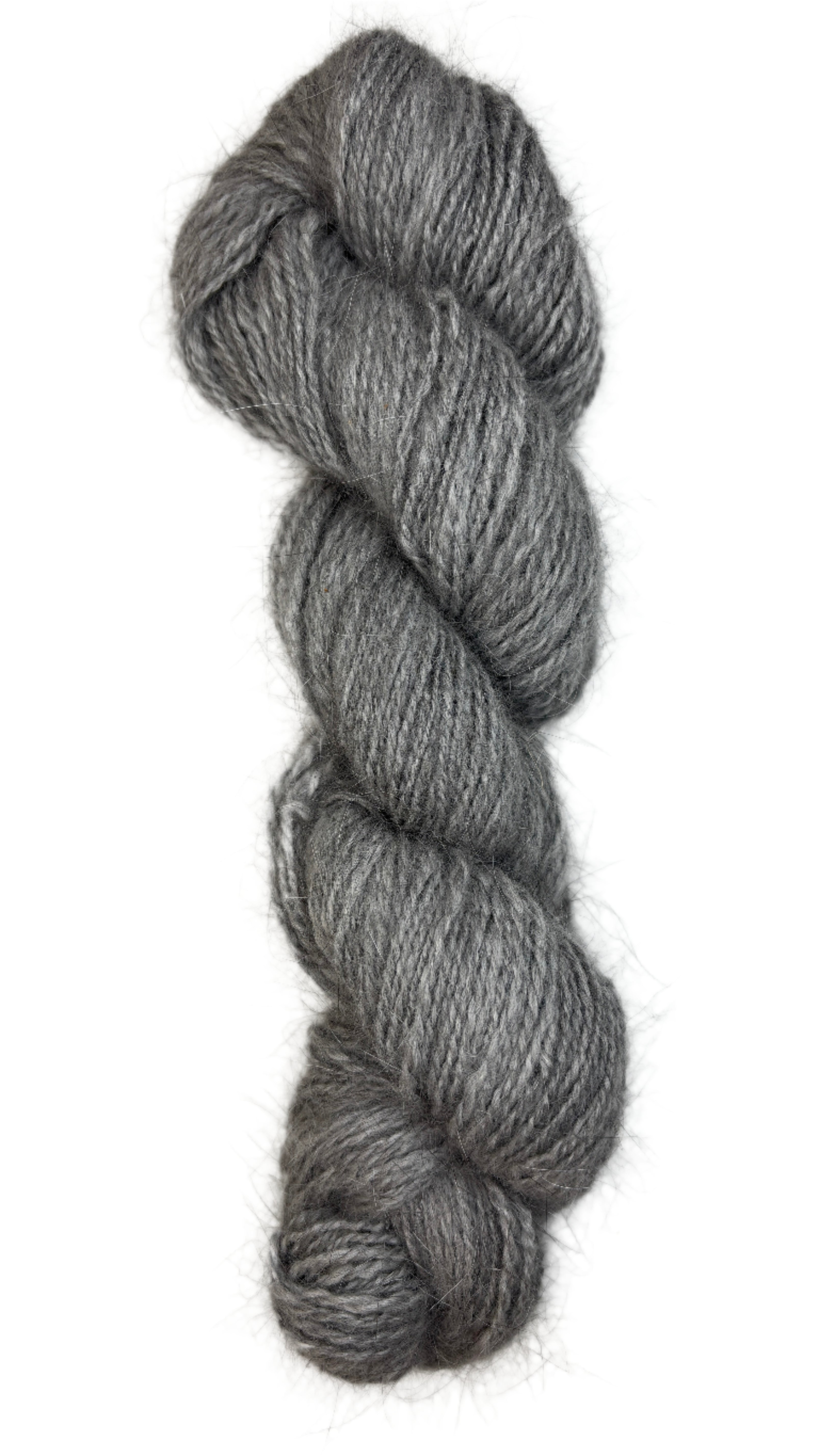 Handspun skein of Angora and Wool Yarn color grey