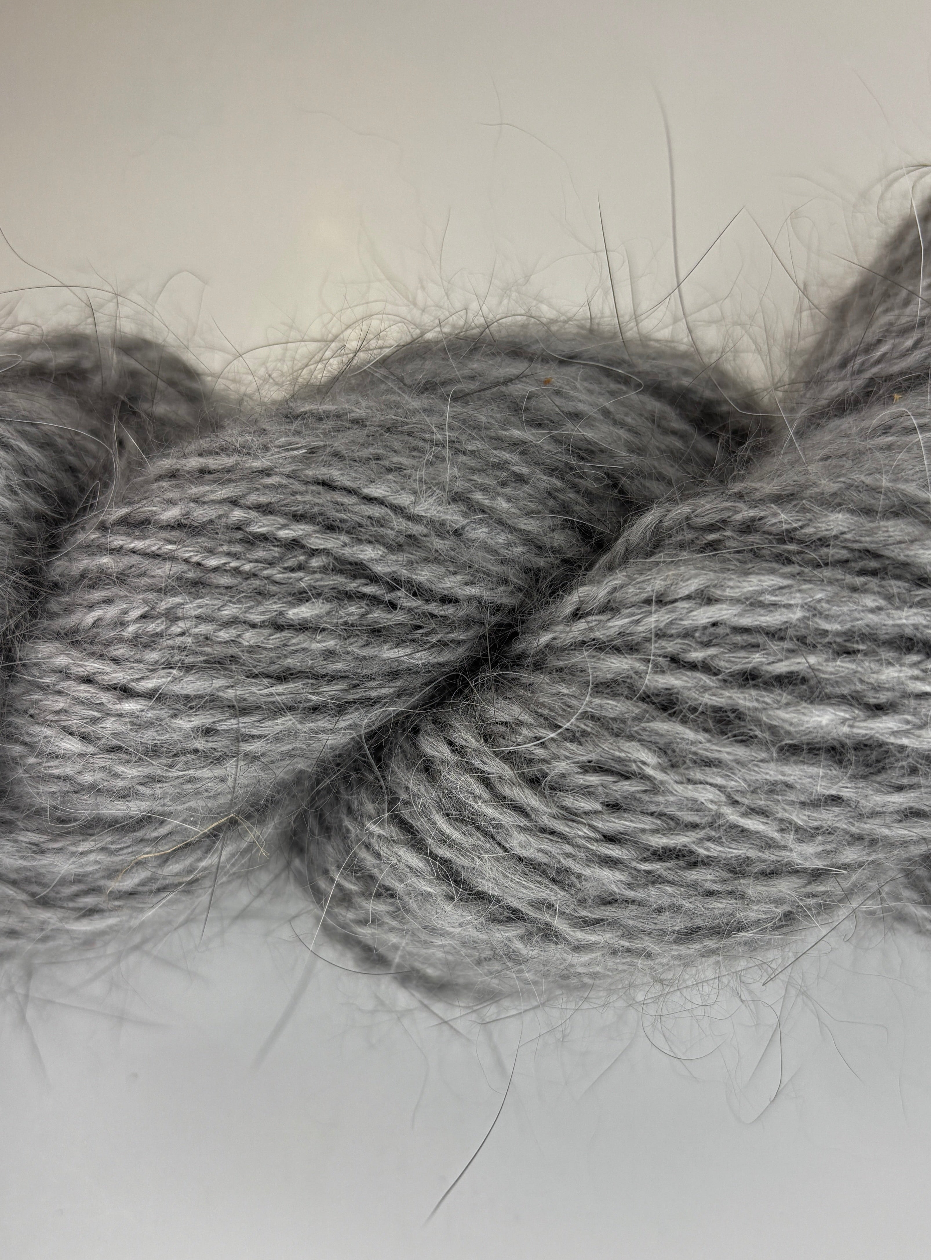 Handspun skein of Angora and Wool Yarn color grey