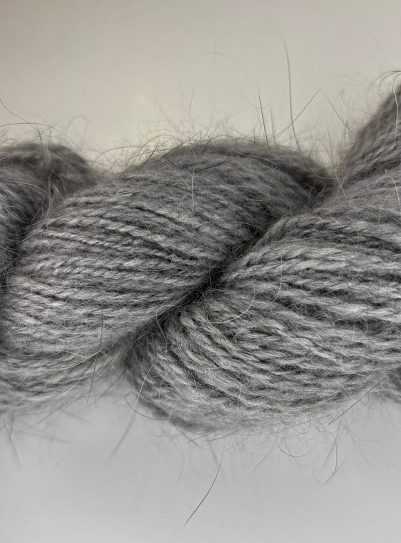 Handspun skein of Angora and Wool Yarn color grey
