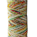 Green, red, yellow, orange speckled skein of yarn