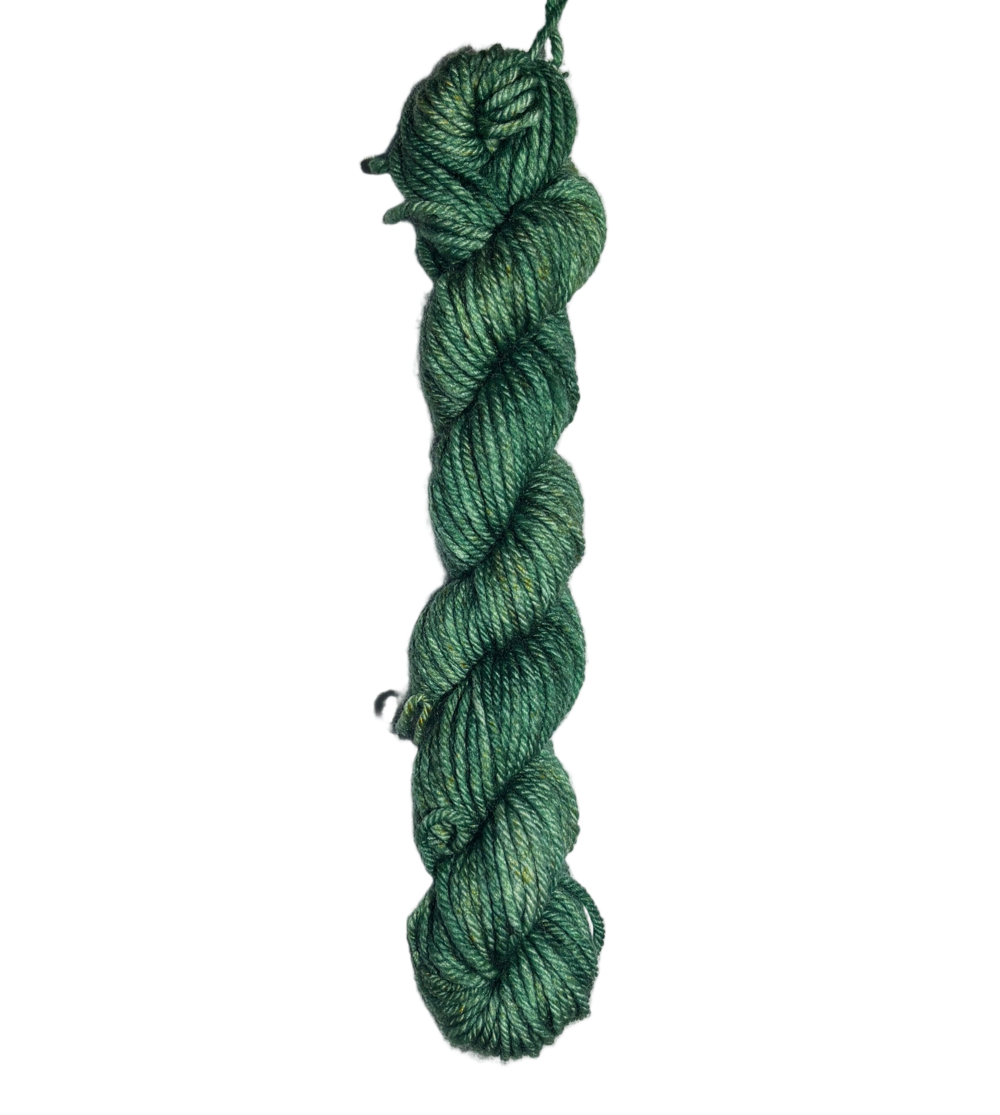 Green skein of wool yarn on a white background