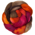 Polwarth combed top fiber braid in the colors orange red brown