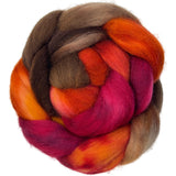 Polwarth combed top fiber braid in the colors orange red brown