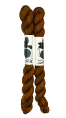 Mini Skeins of Hand Dyed yarn in the color burnt brown orange