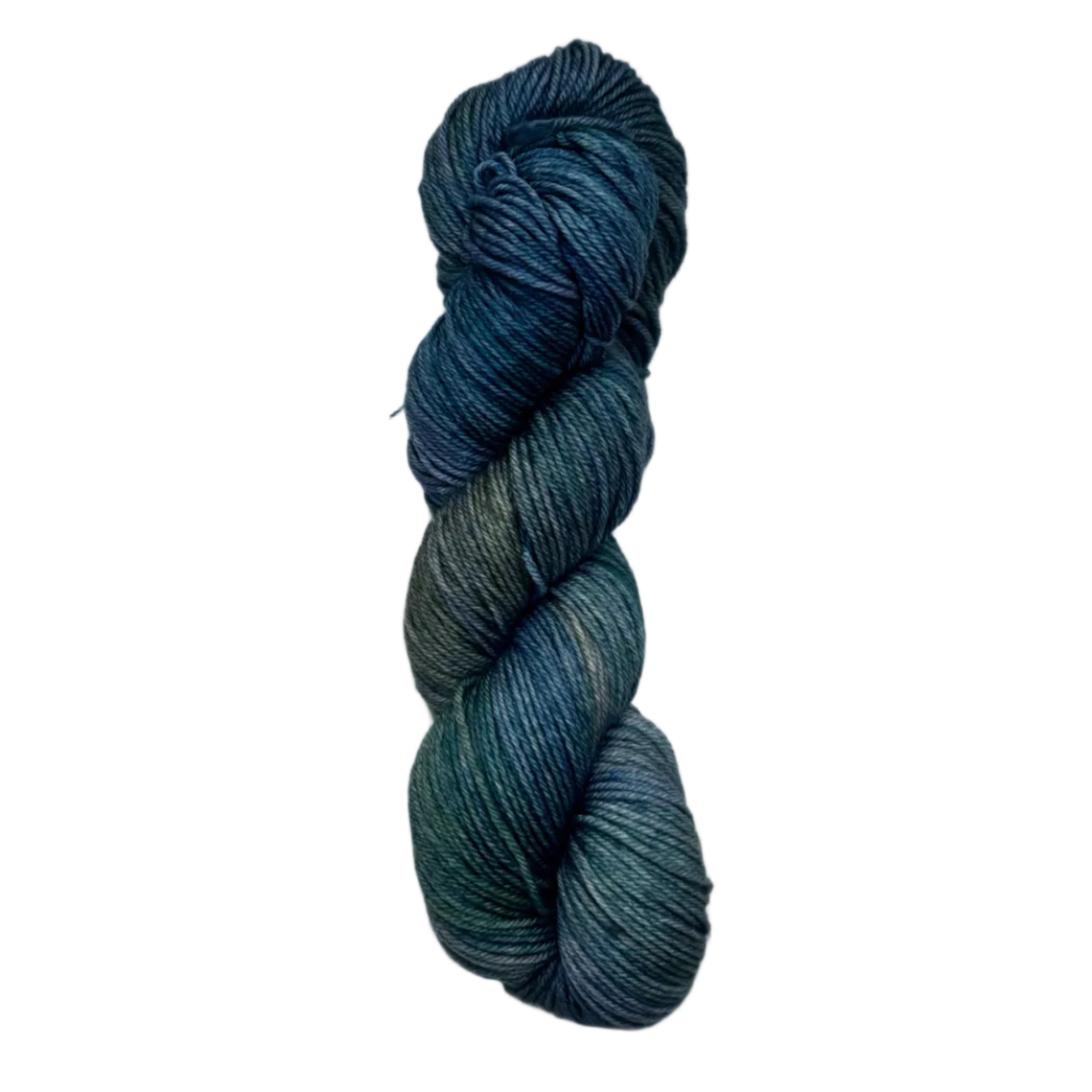 Blue skein of yarn on a white background