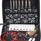 ChiaoGoo Black and White needle case, 8 knitting needles, interchangable cords, Stitch Markers, Needle Gauge