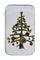 Small rectangular tin with a cartoon design of a Christmas Tree on a white background
