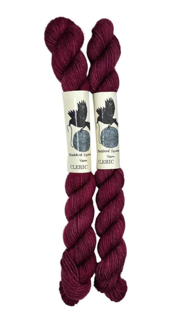 Mini Skeins of Hand Dyed yarn in the color deep burgundy