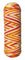 Coral, Orange, Yellow, White striped skein of yarn