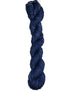 Dark blue skein of wool yarn on a white background