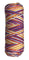 Coral, Purple, Orange, White striped skein of yarn
