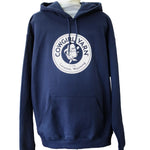 Dark blue hoodie with the Cowgirl Yarn logo on it