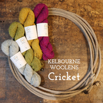 Four skeins of wool yarn in different colors arranged next to a coiled piece of natural fiber rope on a rustic wooden surface. The yarn colors are light gray, mustard yellow, olive green, and magenta.