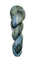 A skein of hand-dyed fingering/sock yarn color grey blue black speckles