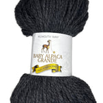 Skein of Dark Grey yarn with white label on white background