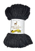 Skein of Dark Grey yarn with white label on white background