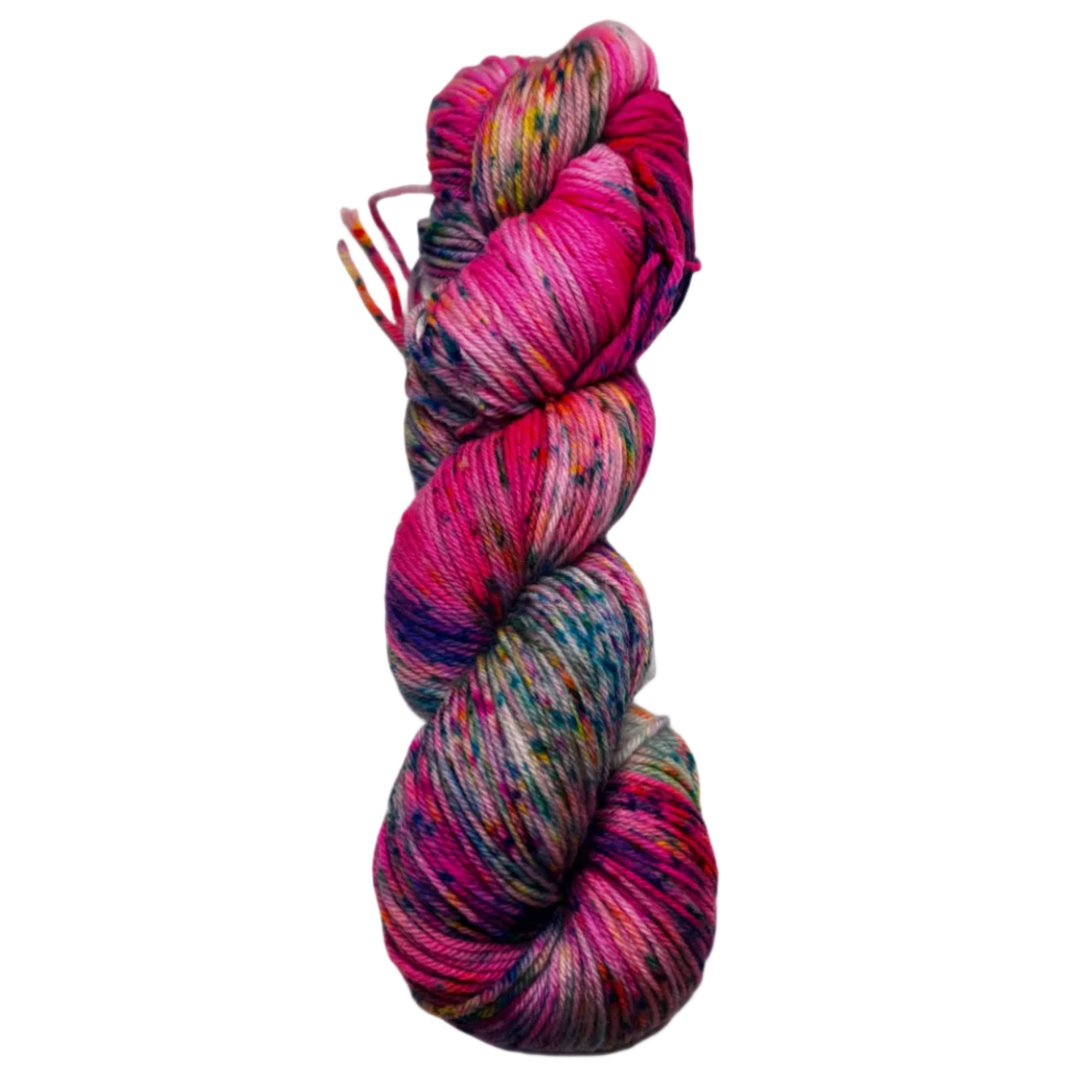 Multicolored skein of yarn on a white background