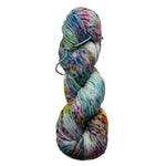 Multicolored skein of yarn on a white background