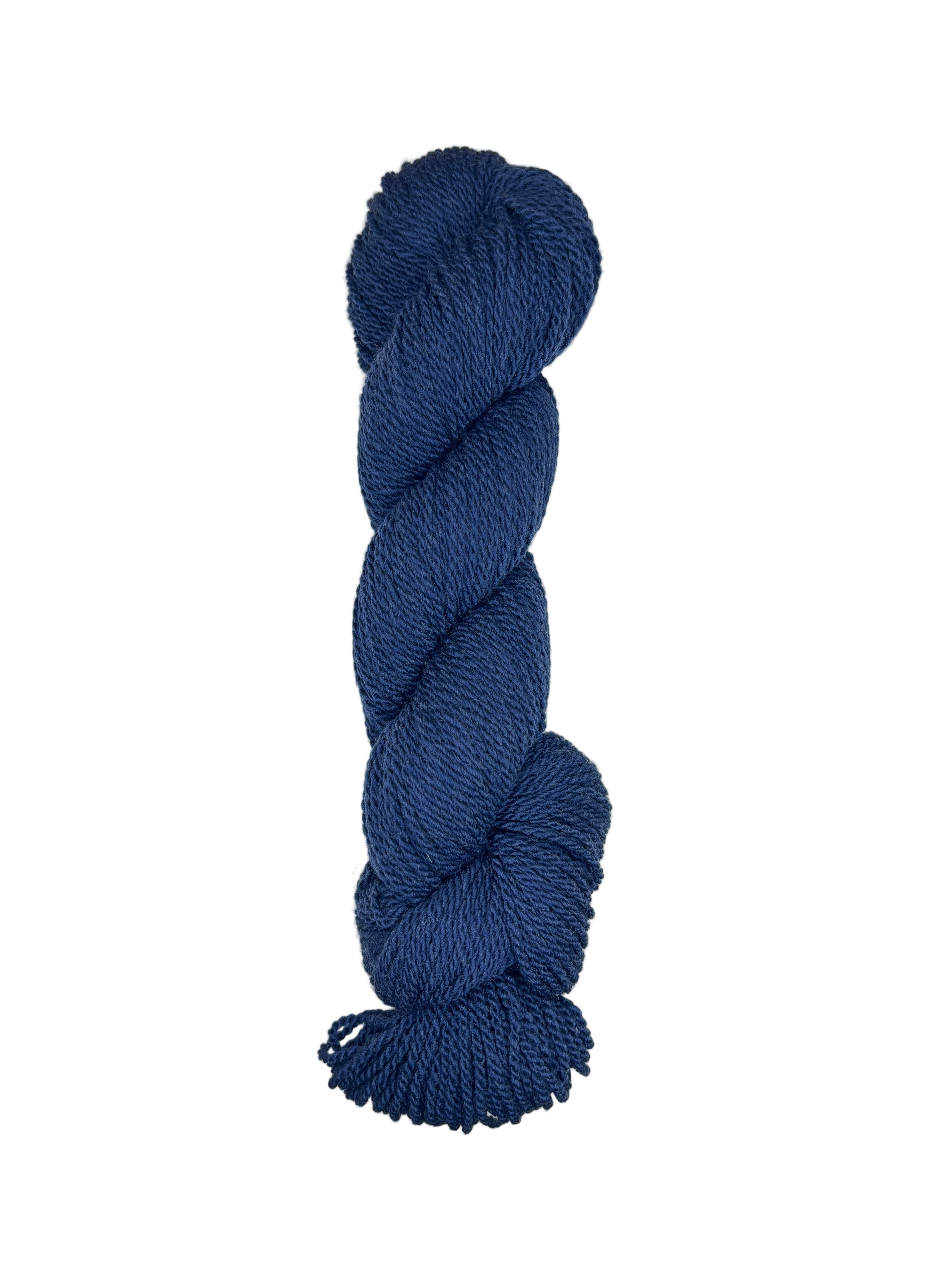 Teal skein of mountain meadow wool yarn on a white background