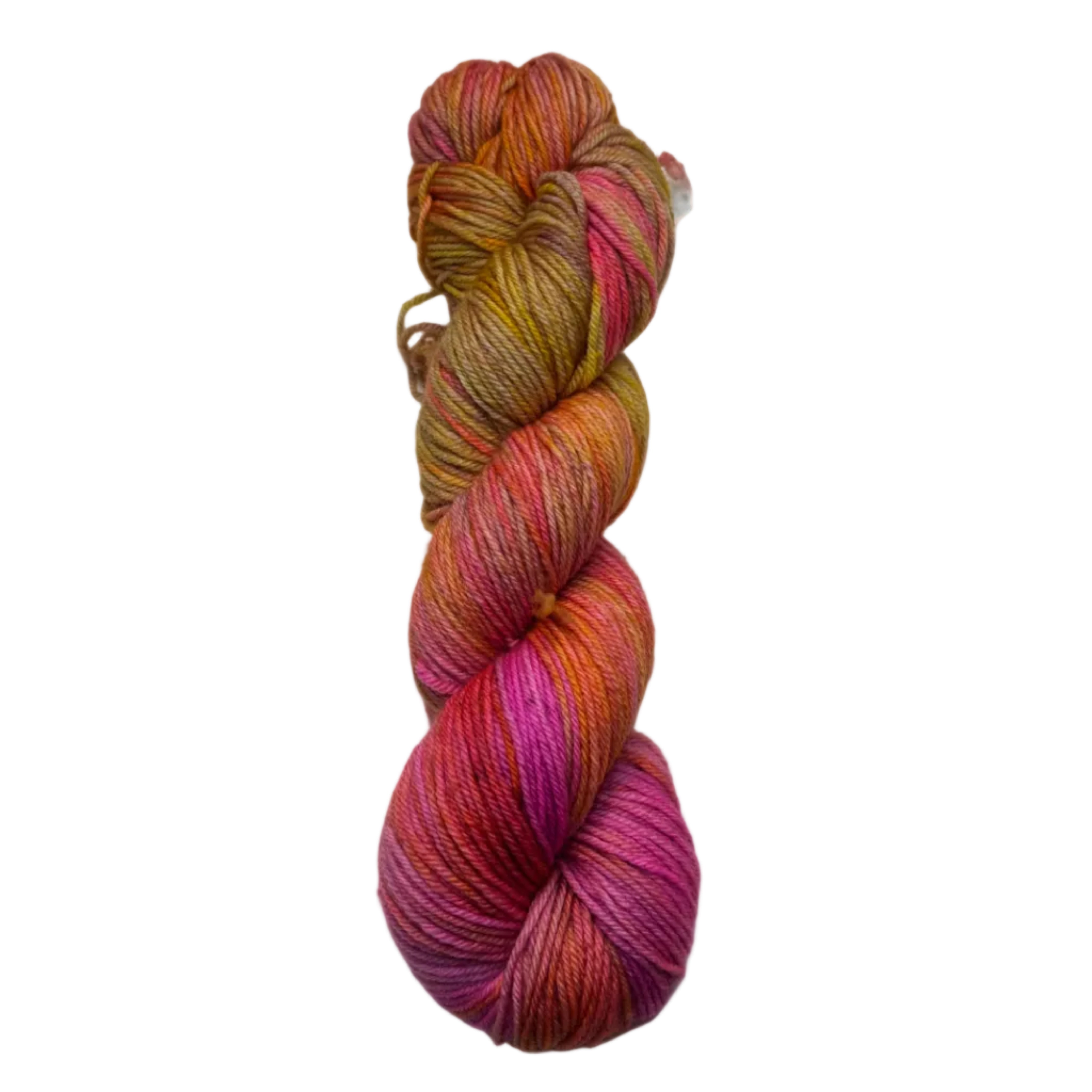 Multicolored skein of yarn on a white background