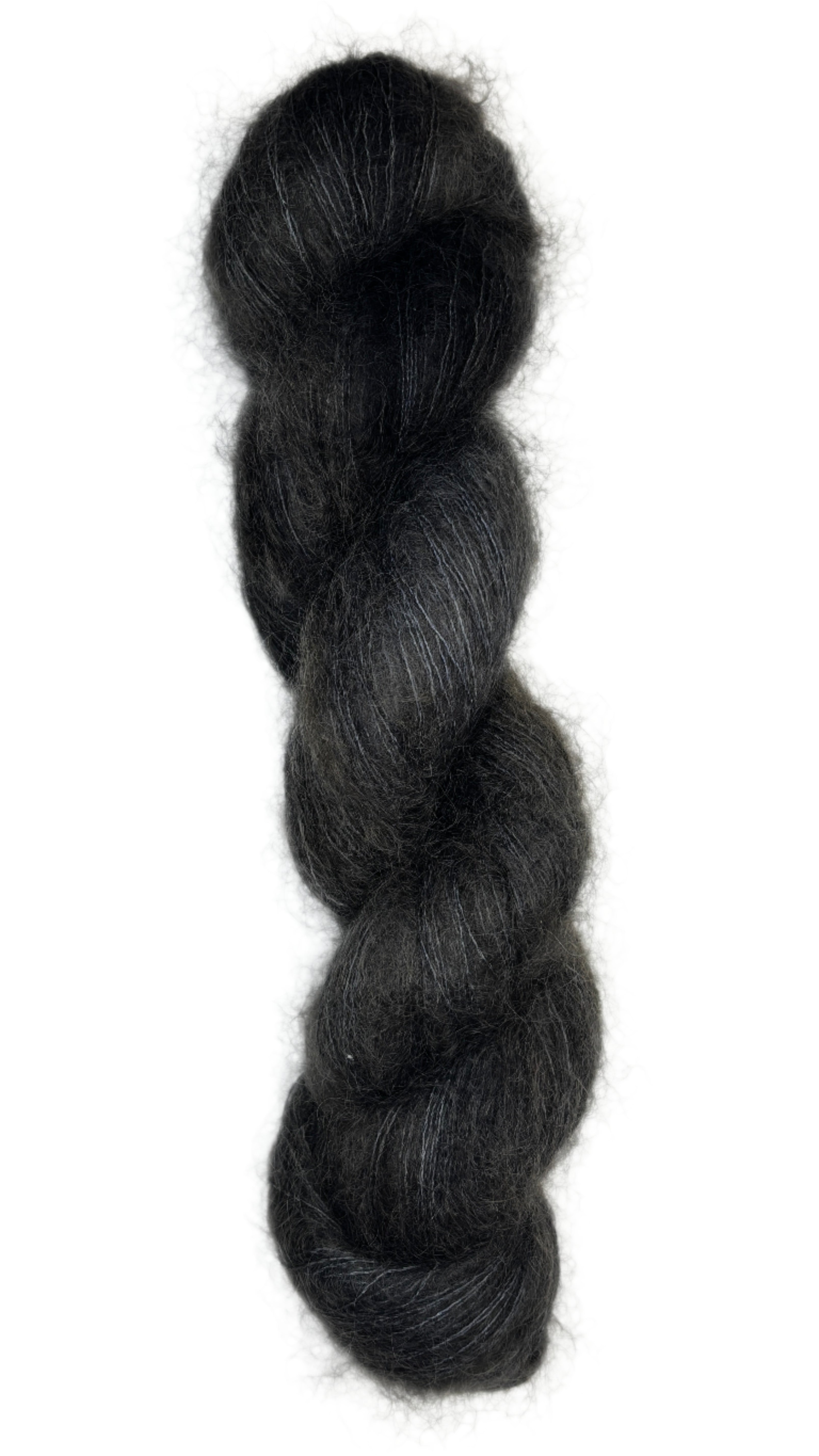 Skein of hand dyed mohair silk in the color black