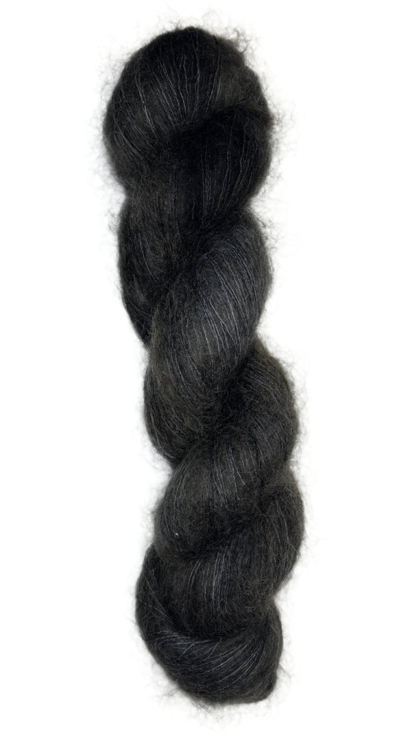 Skein of hand dyed mohair silk in the color black